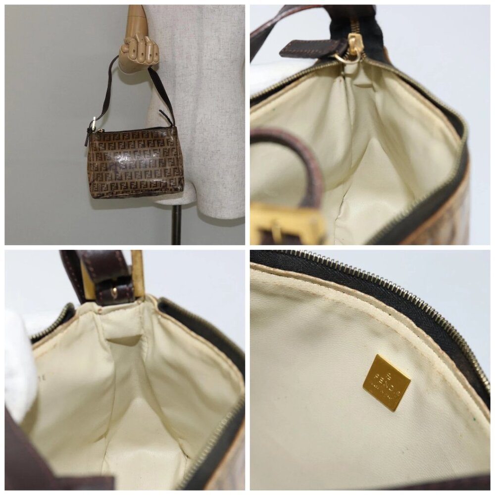 FENDI Zucchino Canvas Hand Bag Enamel Brown Gold - Picture 15 of 15